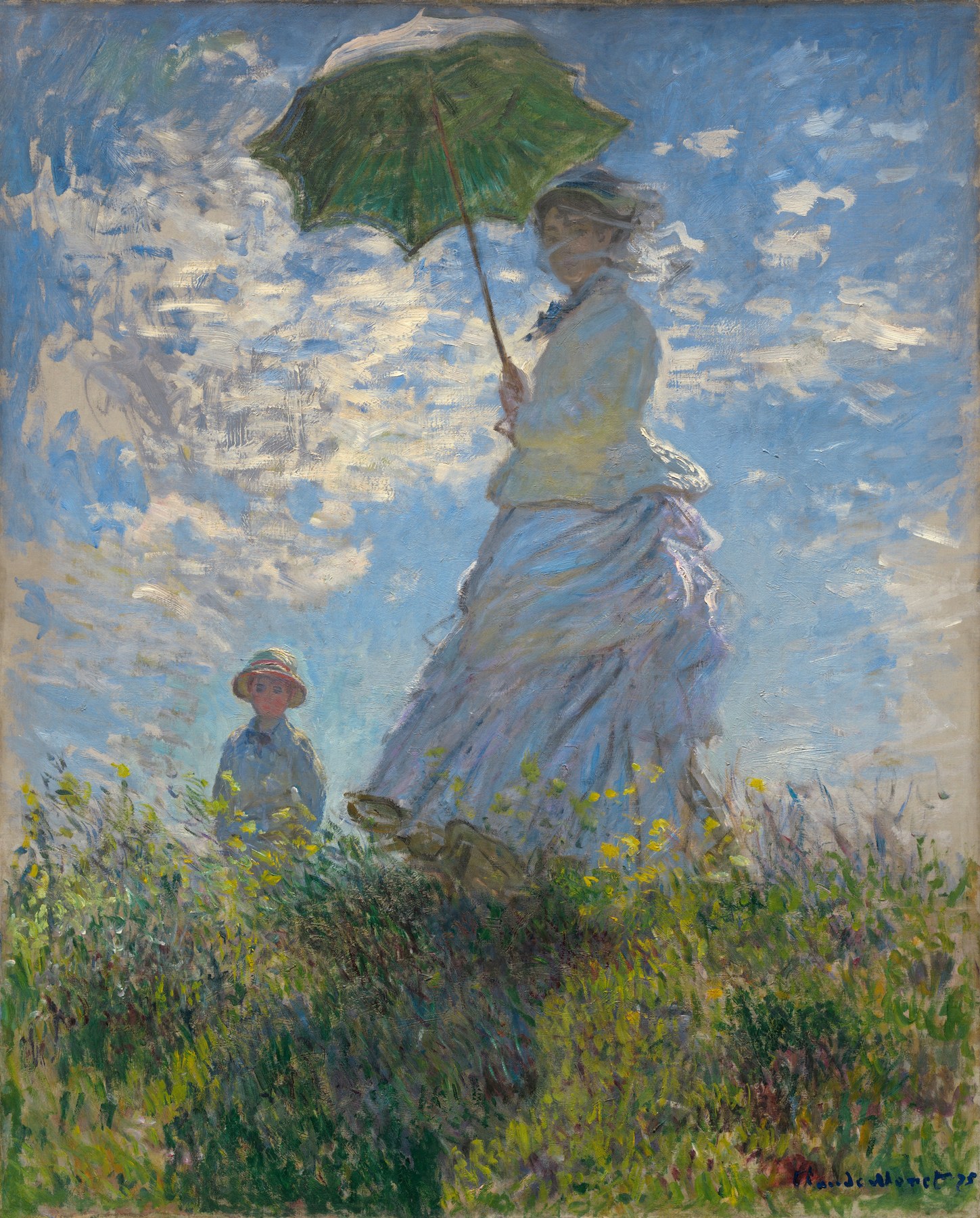 Vrouw met parasol van Claude Monet, volledig afgebeeld